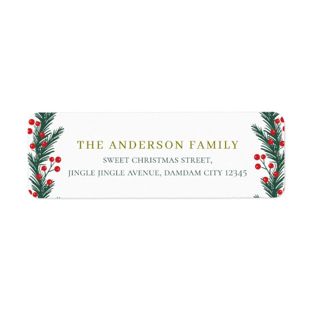 Christmas Elegant Holly Berry Return Address (Front)