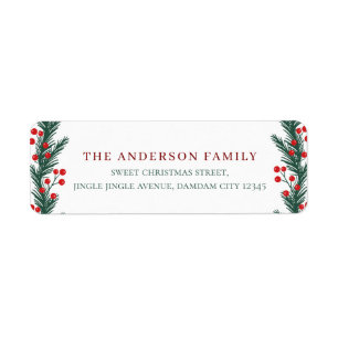 Christmas Elegant Holly Berry Return Address