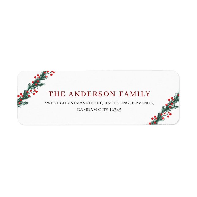 Christmas Elegant Holly Berry Return Address (Front)