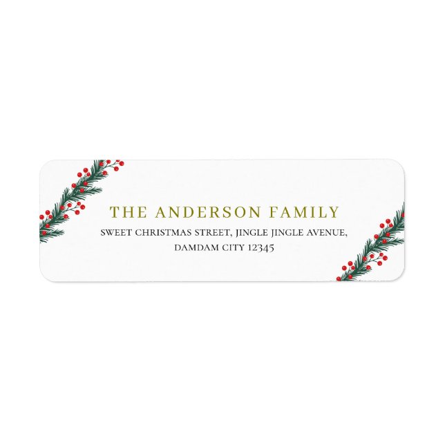 Christmas Elegant Holly Berry Return Address (Front)