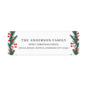 Christmas Elegant Holly Berry Return Address
