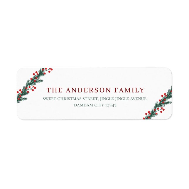 Christmas Elegant Holly Berry Return Address (Front)
