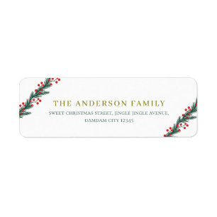 Christmas Elegant Holly Berry Return Address