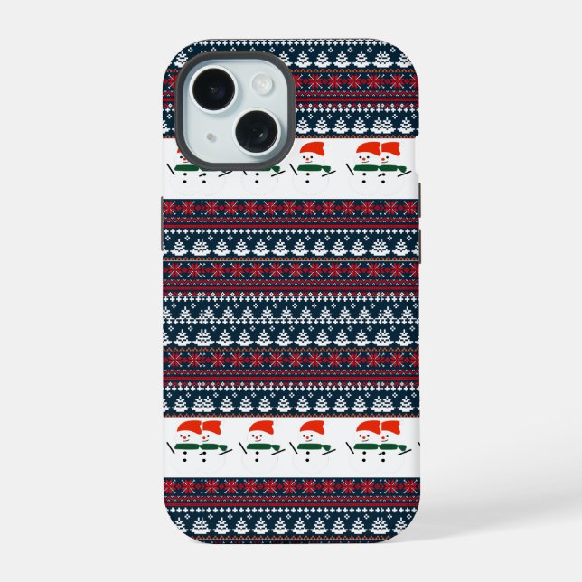 Christmas Elegant Knit Pattern iPhone 15 Case (Back)