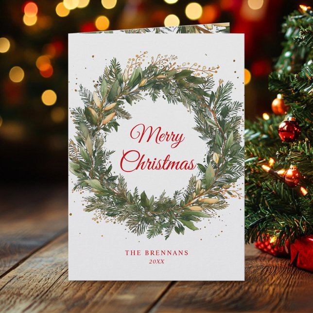 Christmas Elegant Red Green Wreath Holiday Card (Christmas Elegant Red Green Wreath Holiday Card)