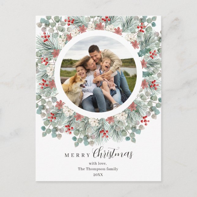 Christmas Elegant &  Rustic  Botanical Frame  Holi Holiday Postcard (Front)