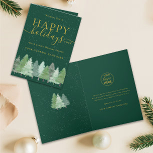 Christmas Elegant Script Business Logo Green Gold Holiday Card
