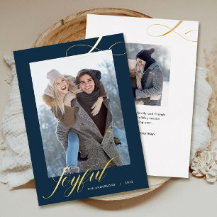 Christmas Elegant Script Joyful Photo Gold