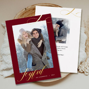 Christmas Elegant Script Joyful Photo Gold