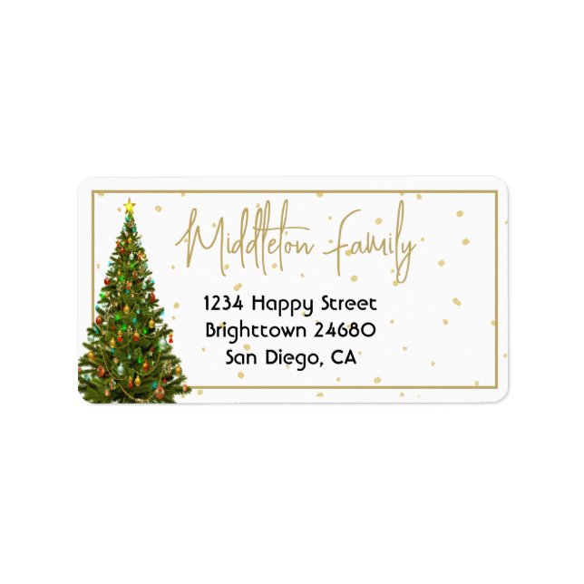 Christmas Elegant Seasonal Tree White Gold  Label (Front)
