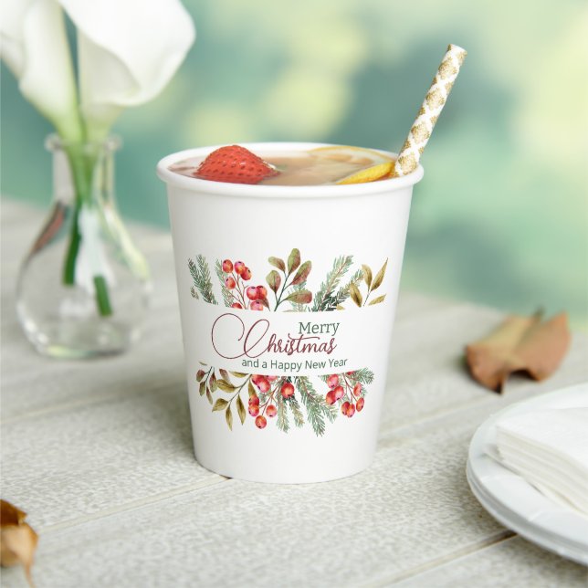 Christmas Elegant Watercolour  Paper Cups (Insitu)