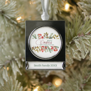 Christmas Elegant Watercolour  Silver Plated Banner Ornament