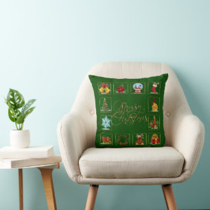 Christmas Elements Green Throw Pillow