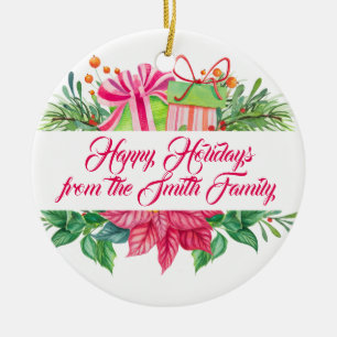 Christmas Elements Happy Holidays Photo Ceramic Tree Decoration