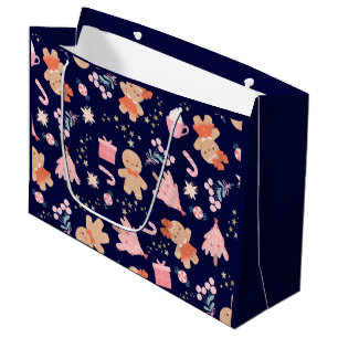 Christmas Elements on Navy Blue Large Gift Bag