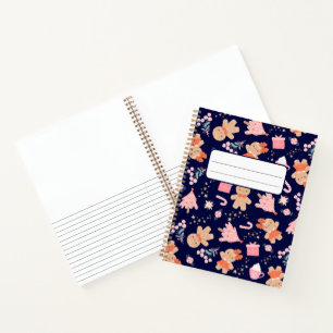 Christmas Elements on Navy Blue Notebook