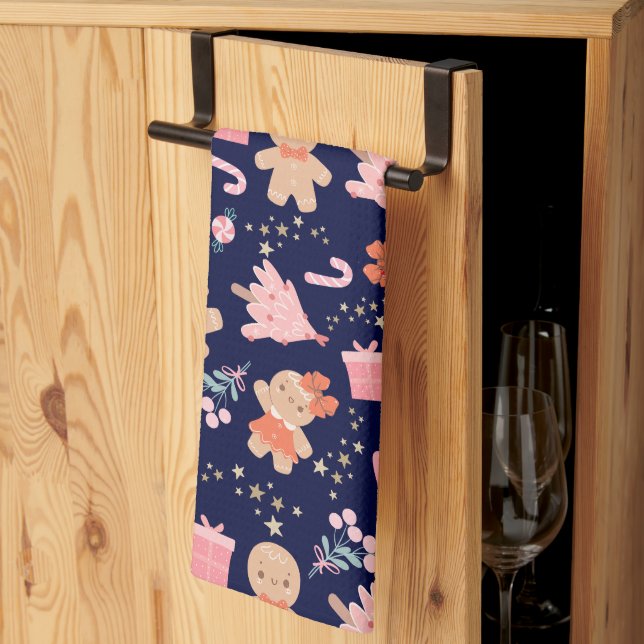 Christmas Elements on Navy Blue Tea Towel (Thirds Fold)