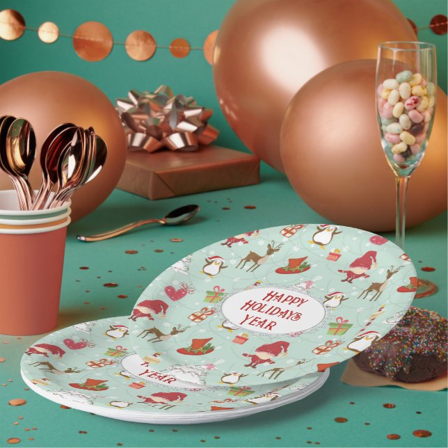 Christmas Elements Reindeer Elves Paper Plate (Multi)