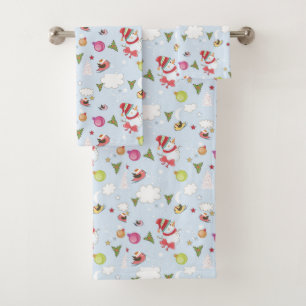 Christmas Elements Snowman Pattern  Bath Towel Set