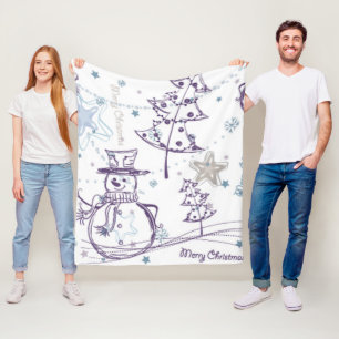 Christmas Elements Snowman Sketch Fleece Blanket