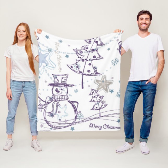 Christmas Elements Snowman Sketch Fleece Blanket (In Situ)