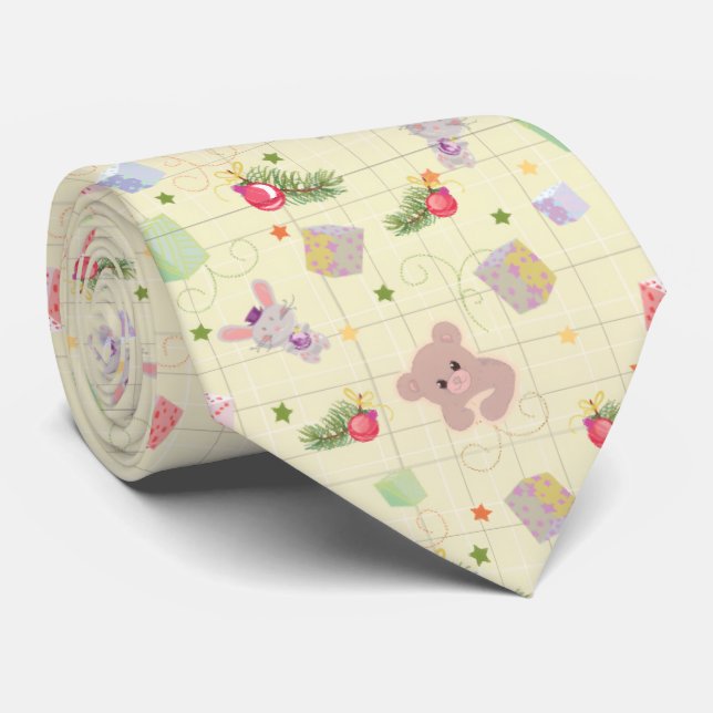 Christmas Elements Teddy Bear Tie (Rolled)
