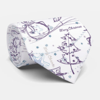 Christmas Elements Winter Snowman Sketch Men's Tie