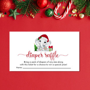 Christmas Elephant Baby Girl Shower Diaper Raffle Enclosure Card