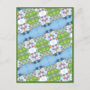 CHRISTMAS ELEPHANT BUILDING CUTE PACHYDERM SNOWMAN HOLIDAY POSTCARD