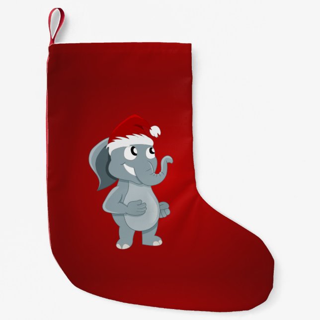 Christmas elephant cartoon small christmas stocking (Front)