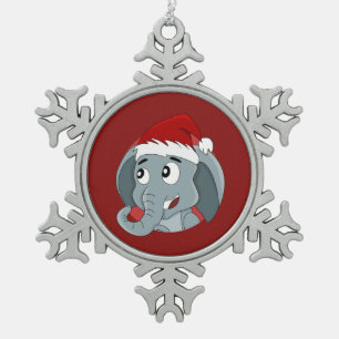 Christmas elephant cartoon snowflake pewter christ ornament