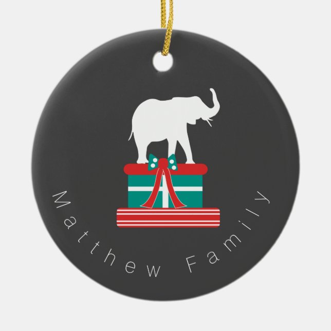 Christmas Elephant Gift Christmas Present Photo Ceramic Tree Decoration (Front)