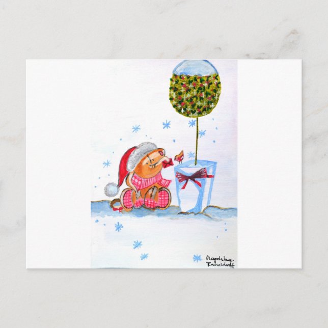 Christmas Elephant Holiday Postcard (Front)
