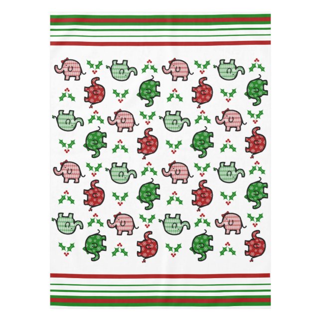 Christmas Elephant Pattern Tablecloth (Front)