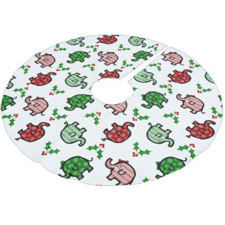 Christmas Elephant Patterned Brushed Polyester Tree Skirt