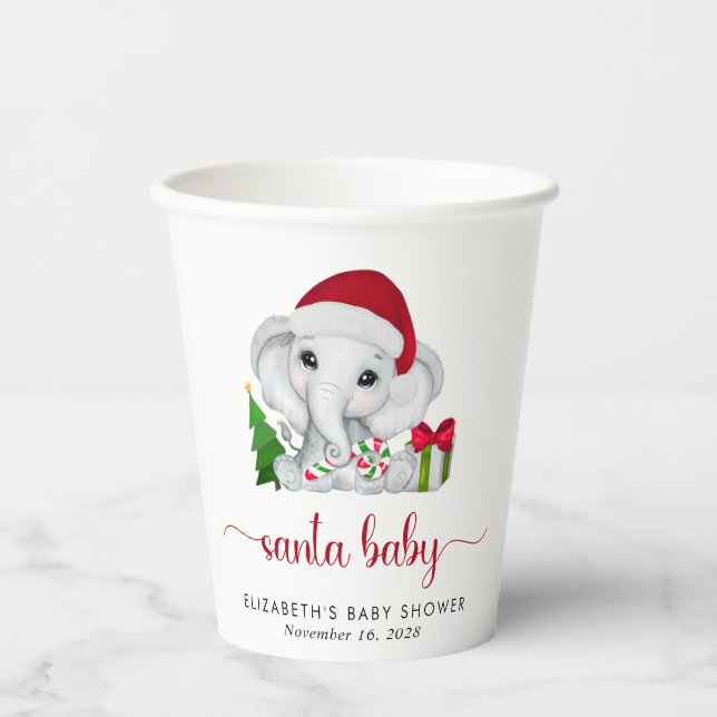 Christmas Elephant Santa Baby Boy Shower Paper Cups (Front)