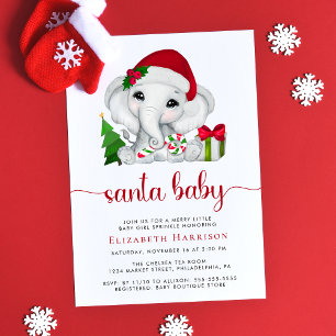 Christmas Elephant Santa Baby Girl Sprinkle Invitation