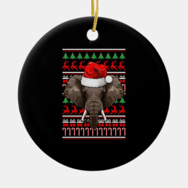 Christmas Elephant Santa Hat Cute Animal Ugly Xmas Ceramic Tree Decoration (Front)