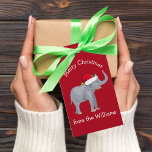Christmas Elephant Santa Hat Cute Red Custom From Gift Tags<br><div class="desc">Cute holiday animals are my favourite part of Christmas. A beautiful elephant wearing a red Santa hat and looking happy. This personalised gift tag fills me with the Christmas spirit.</div>