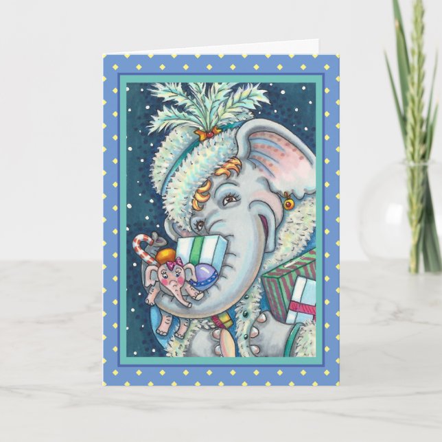 CHRISTMAS ELEPHANT, TRUNKFUL OF GIFTS & GOOD CHEER HOLIDAY CARD (Front)