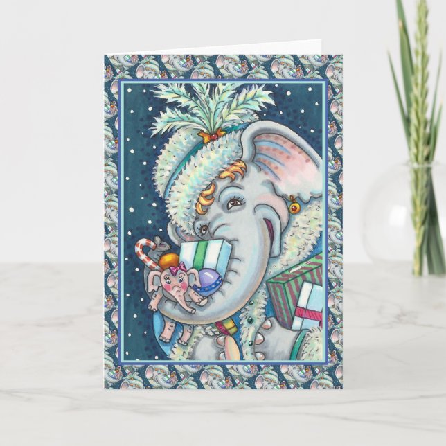 CHRISTMAS ELEPHANT, TRUNKFUL OF GIFTS & GOOD CHEER HOLIDAY CARD (Front)