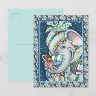 CHRISTMAS ELEPHANT, TRUNKFUL OF GIFTS & GOOD CHEER HOLIDAY POSTCARD