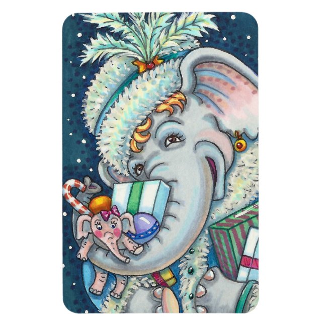 CHRISTMAS ELEPHANT, TRUNKFUL OF GIFTS & GOOD CHEER MAGNET (Vertical)