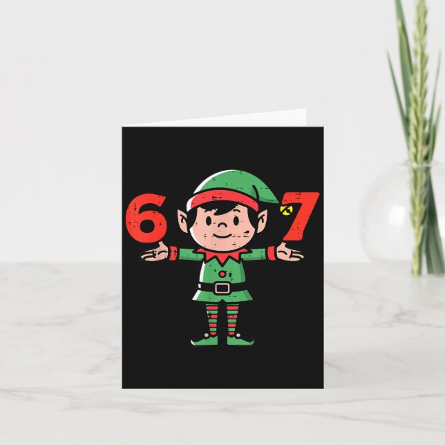 Christmas Elf 67 Cute Xmas 6 7 Meme Gen Alpha Boys Card (Front)