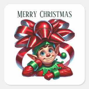 Christmas elf add message Merry Christmas Square Sticker