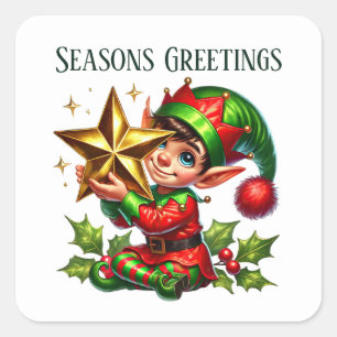 Christmas elf add message Seasons Greetings Square Sticker