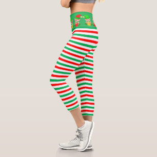 Christmas elf and green, red, white striped capri leggings