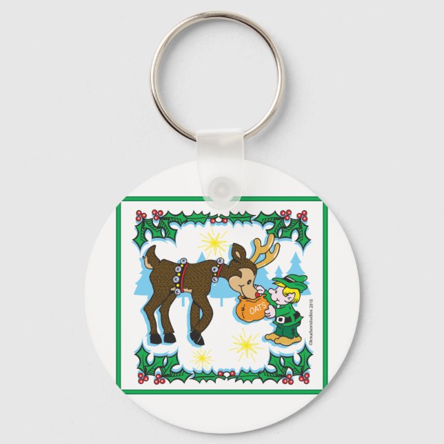 Christmas Elf and Reindeer Key Ring (Front)