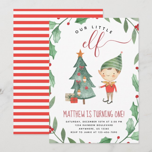 Christmas Elf Birthday Party Invitation Boy (Front/Back)