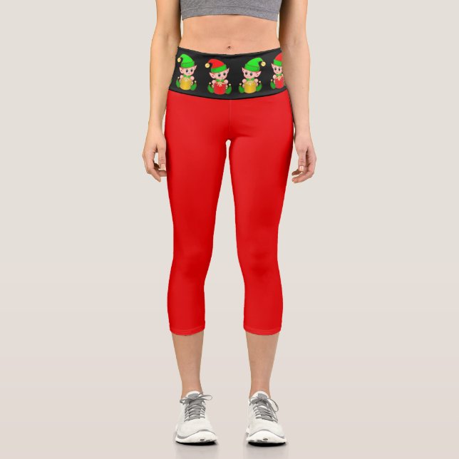 Christmas elf black and red capri leggings (Front)